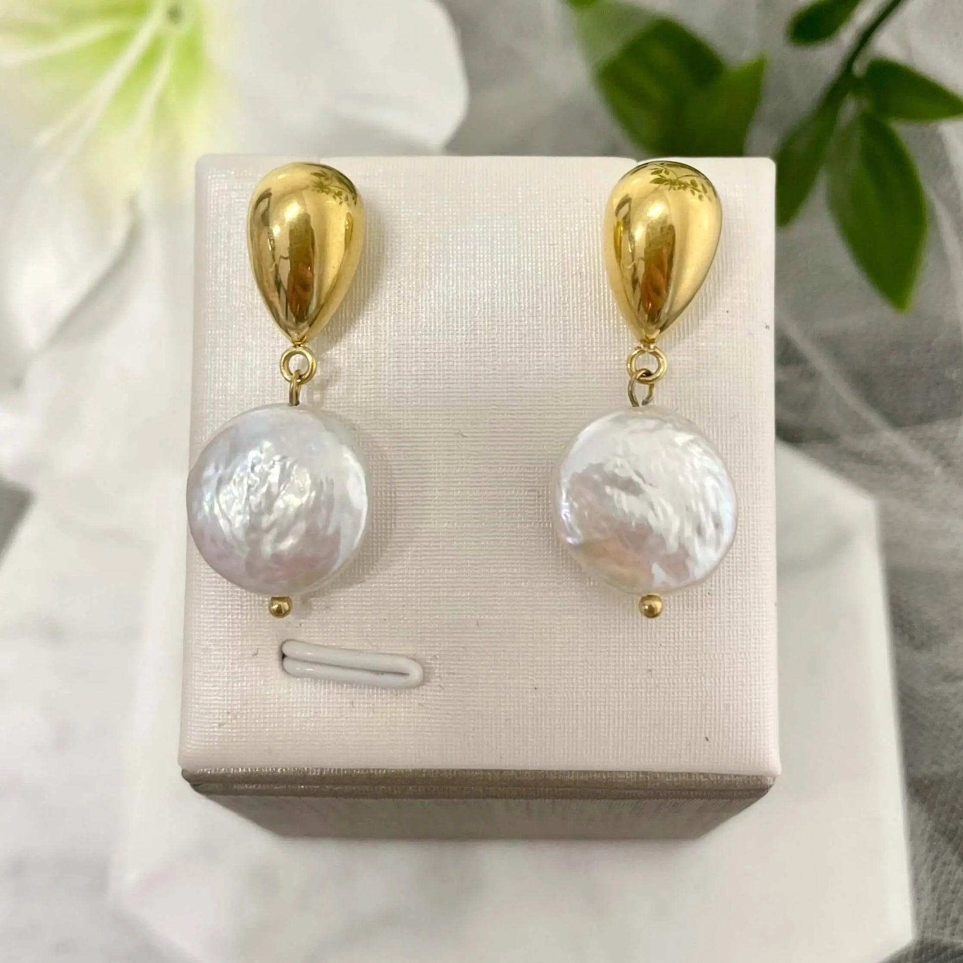 Sally Exquisite Natural Freshwater Pearl Drop Earrings featuring 3 cm long and 1.4 cm wide pearls, crafted from stainless steel, trendy and waterproof jewellery for women.