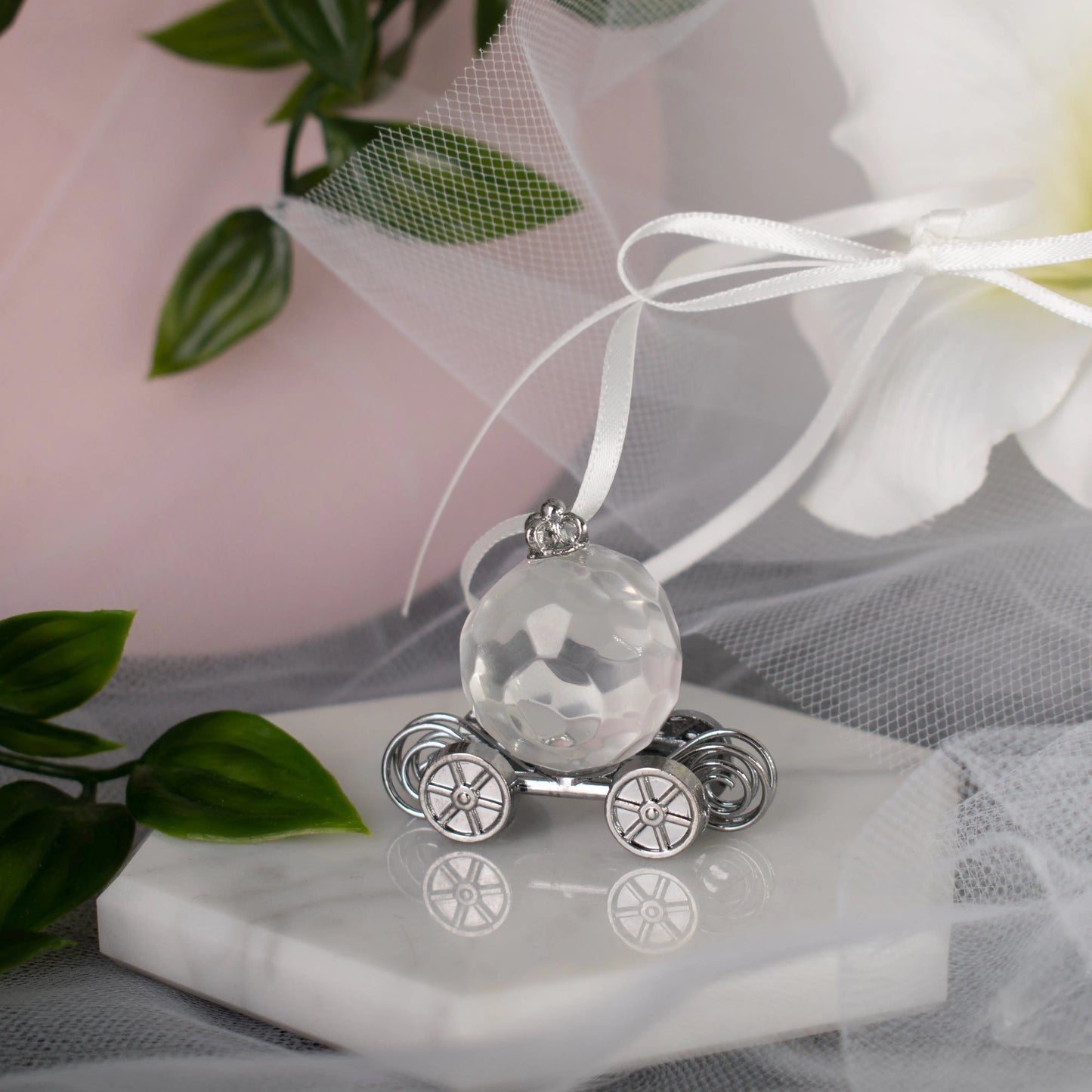 Close-up of the Cinderella Carriage Wrist Charm, an enchanting wedding charm with intricate details and elegant design.
