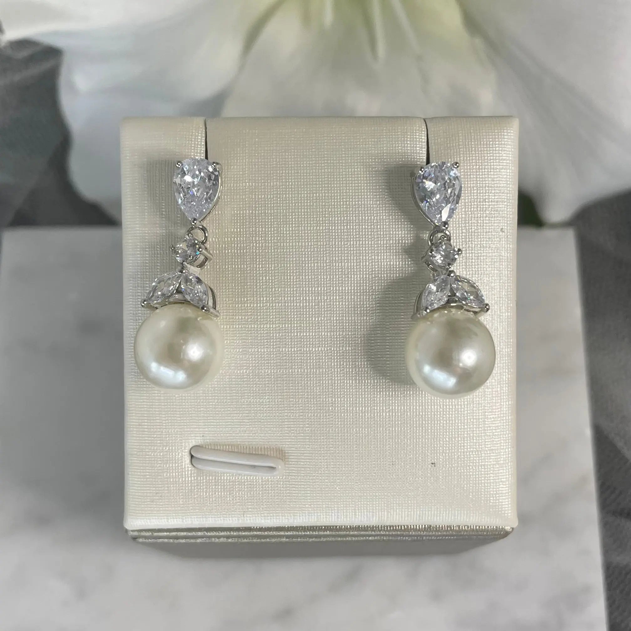 Dina Freshwater Pearl & CZ Dangle Earrings | Divine Bridal.