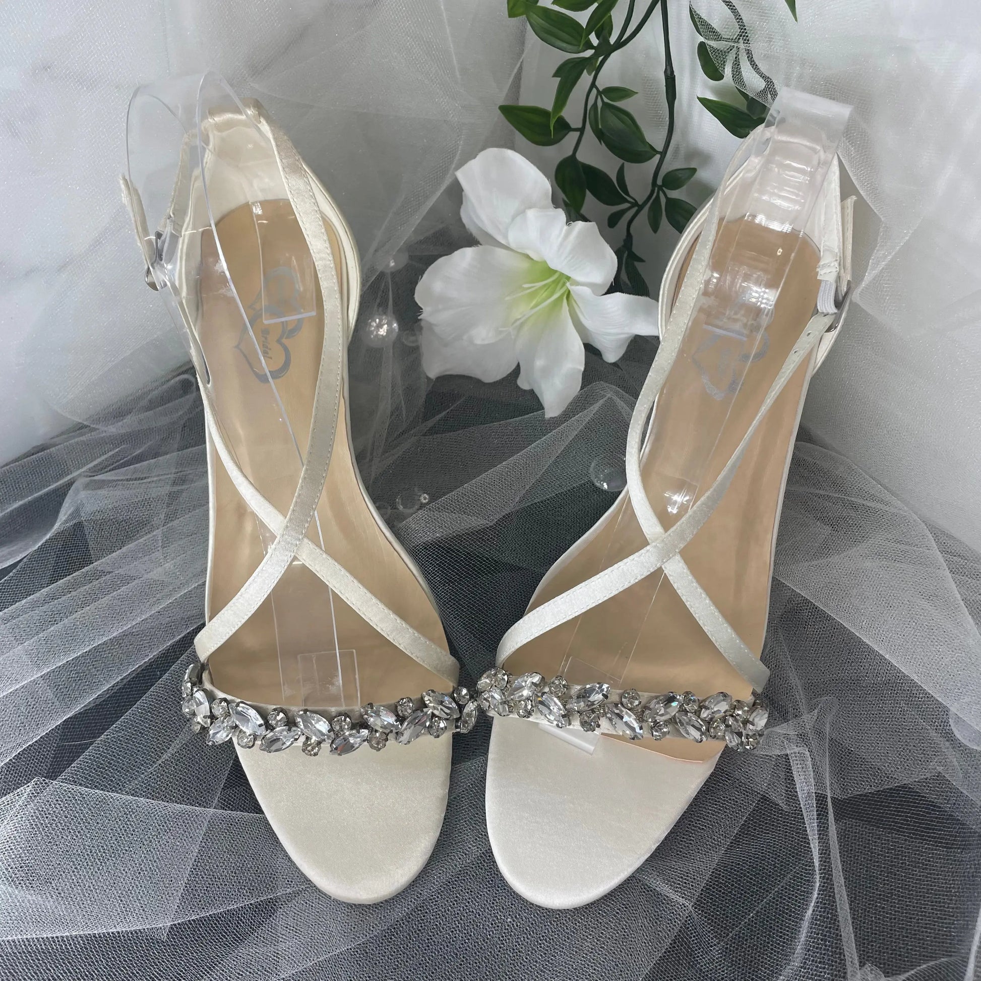 Giselle Open Toe Diamante Cross over Ankle Strap Wedding Bridal Wedge Shoe Divinebridal