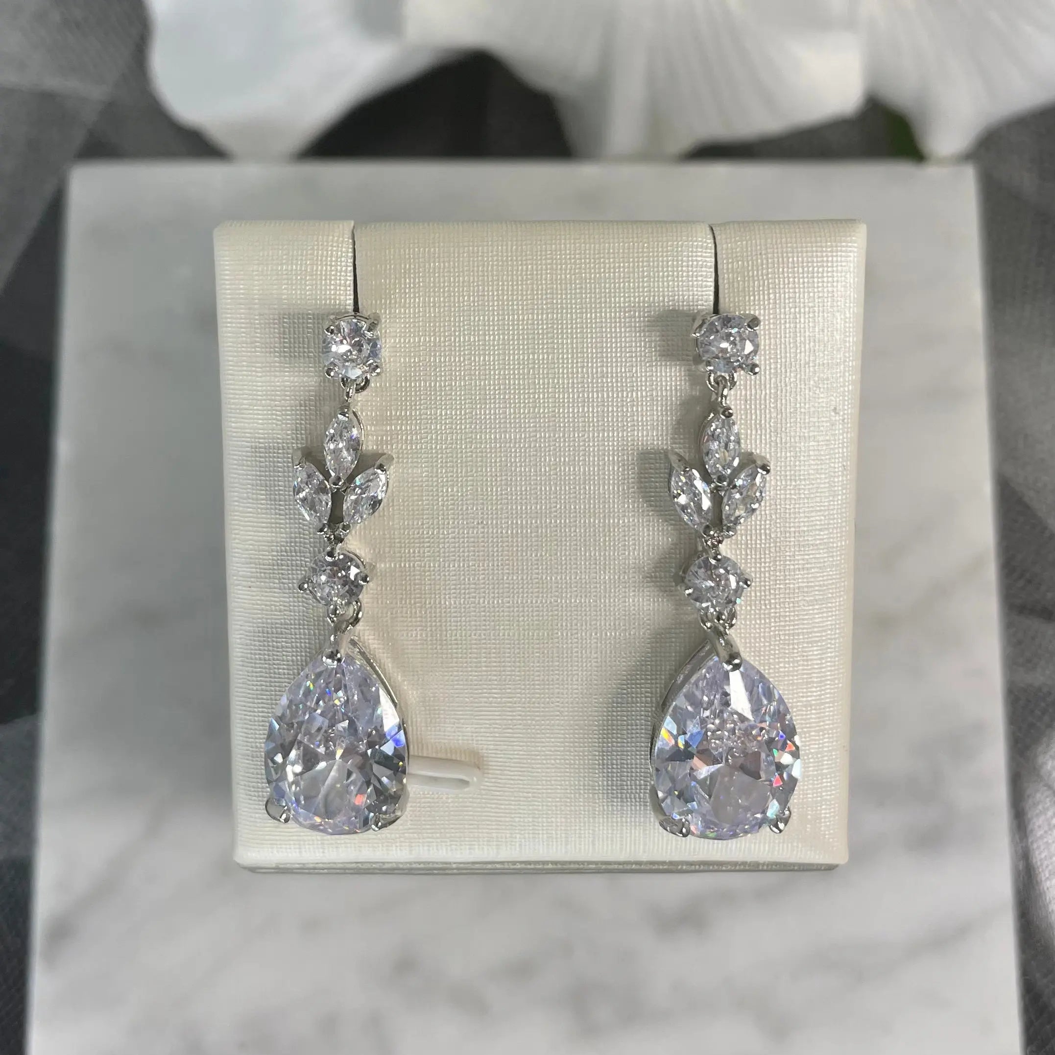 Hana Bridal Wedding Earrings with Dazzling Water Drop Crystals - Divine Bridal