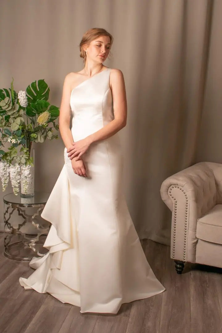 Helena One Shoulder Neckline Satin Mermaid Wedding Dress