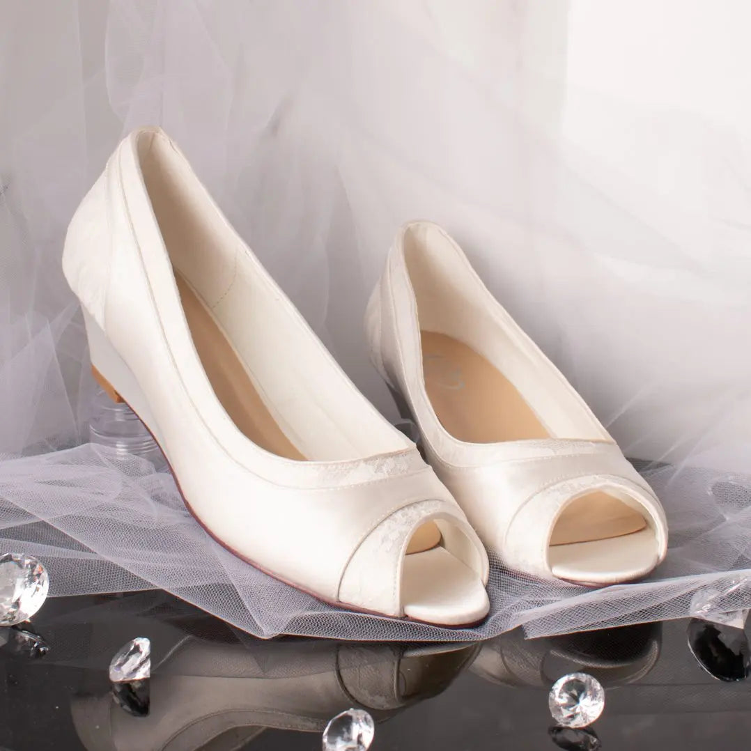 Holly Peep Toe Wedge lace Wedding Bridal Shoe Divinebridal