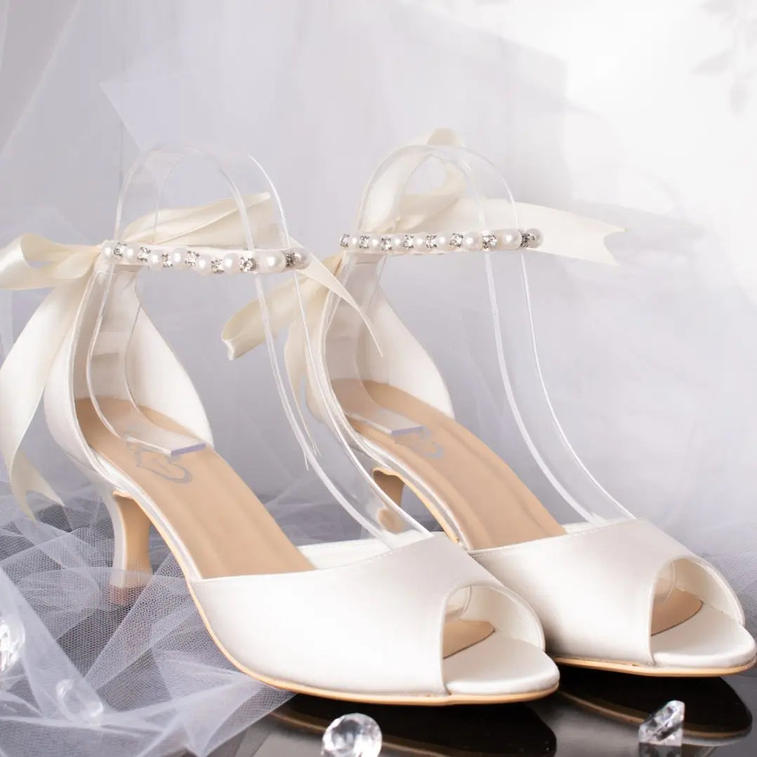 Kaia Open Toe Pearl Ankle Strap Wedding Bridal Shoe Divinebridal