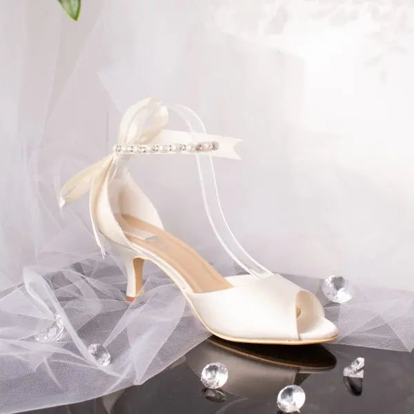 Kaia Open Toe Pearl Ankle Strap Wedding Bridal Shoe Divinebridal