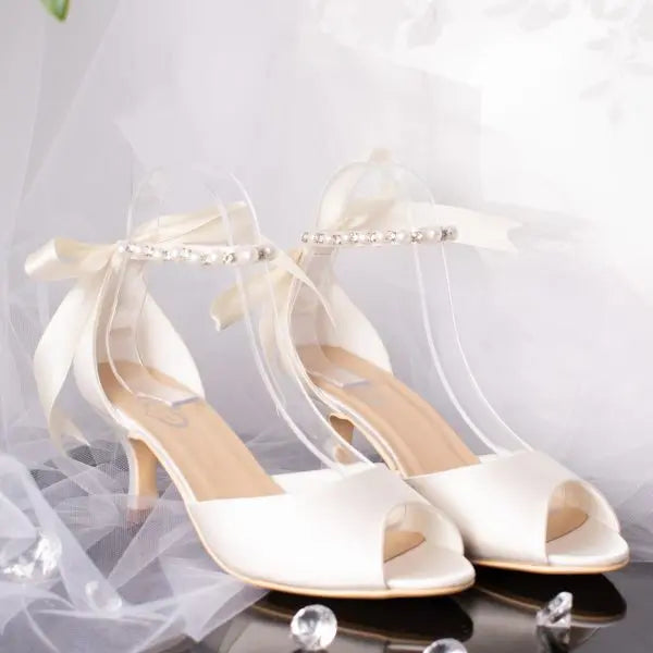 Kaia Open Toe Pearl Ankle Strap Wedding Bridal Shoe Divinebridal