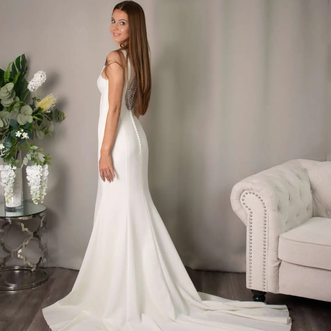 Katrina Fitted Mermaid Wedding Dress with V-neck and Illusion Back