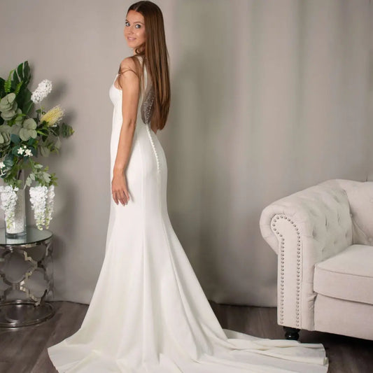 Katrina Fitted Mermaid Wedding Dress with V-neck and Illusion Back