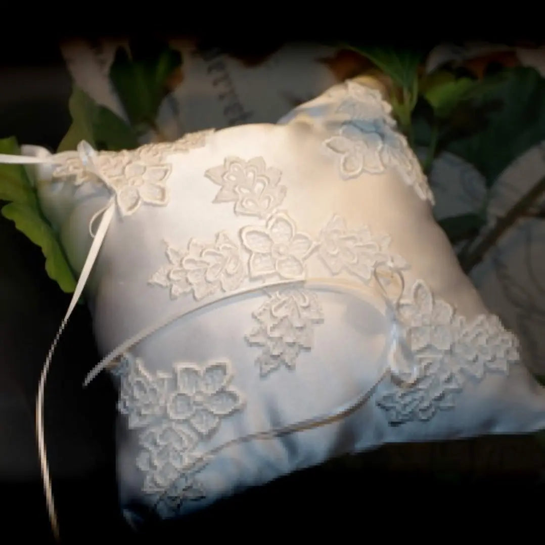 Lace applique ring pillow Divinebridal