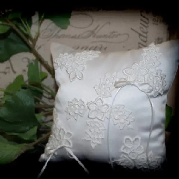 Lace applique ring pillow Divinebridal