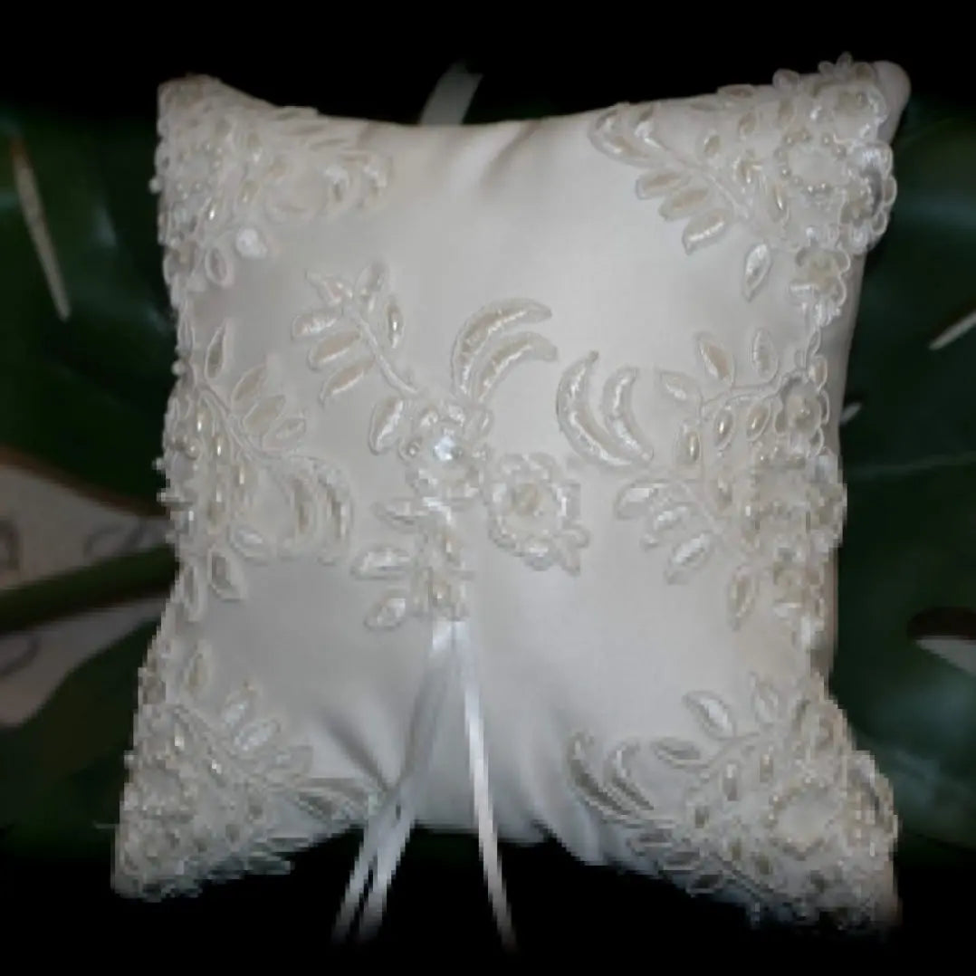 Lace & pearl applique ring pillow Divinebridal