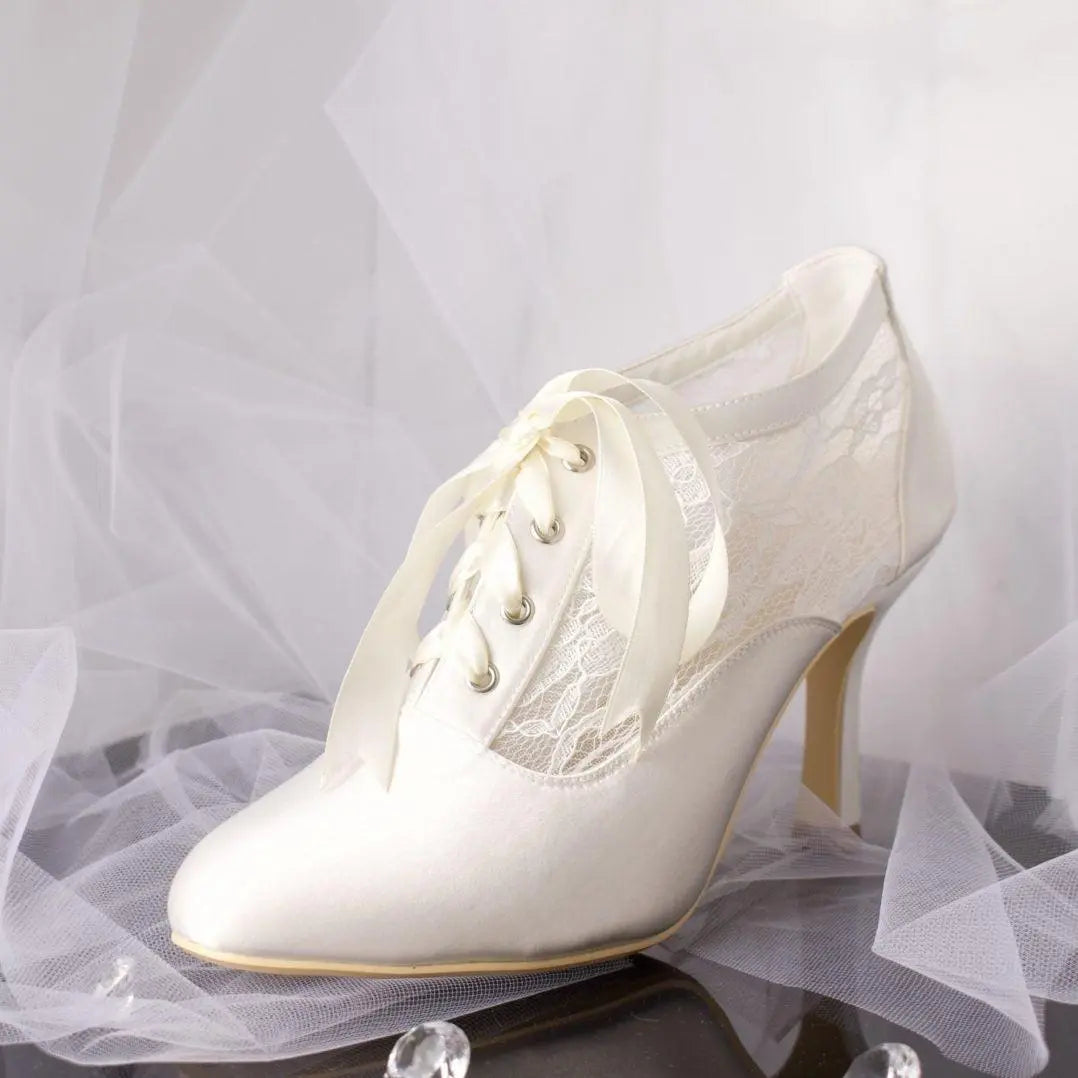 Mauve Lace Up Wedding Bridal Shoes Divinebridal