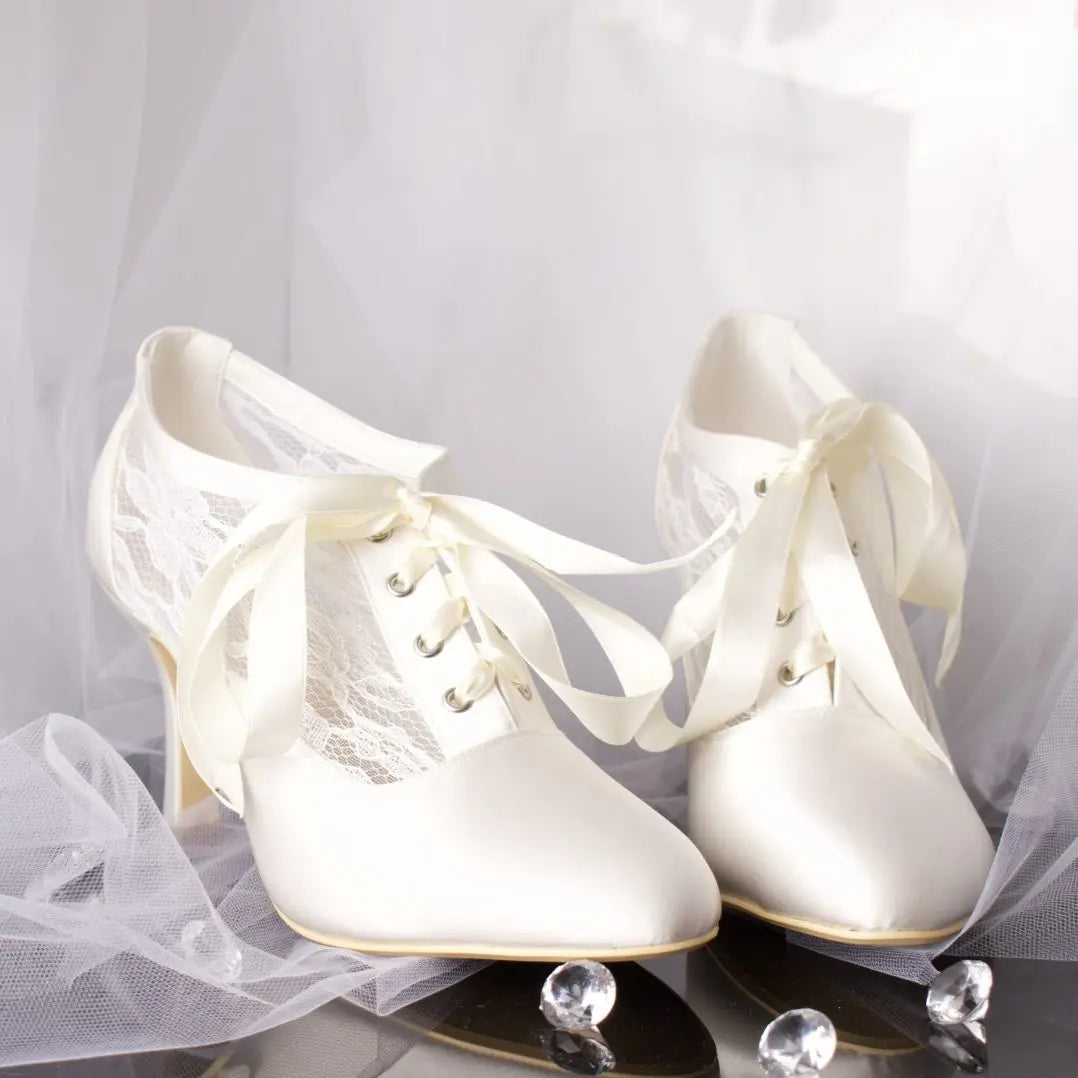 Mauve Lace Up Wedding Bridal Shoes Divinebridal