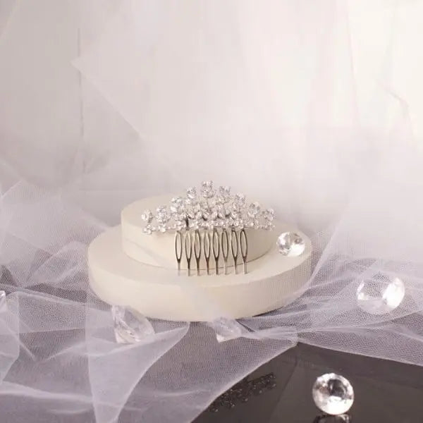 Mayla CZ Bridal Wedding Hair Comb in silver, adorned with marquise crystals, perfect for adding a sophisticated sparkle to any bridal hairstyle.