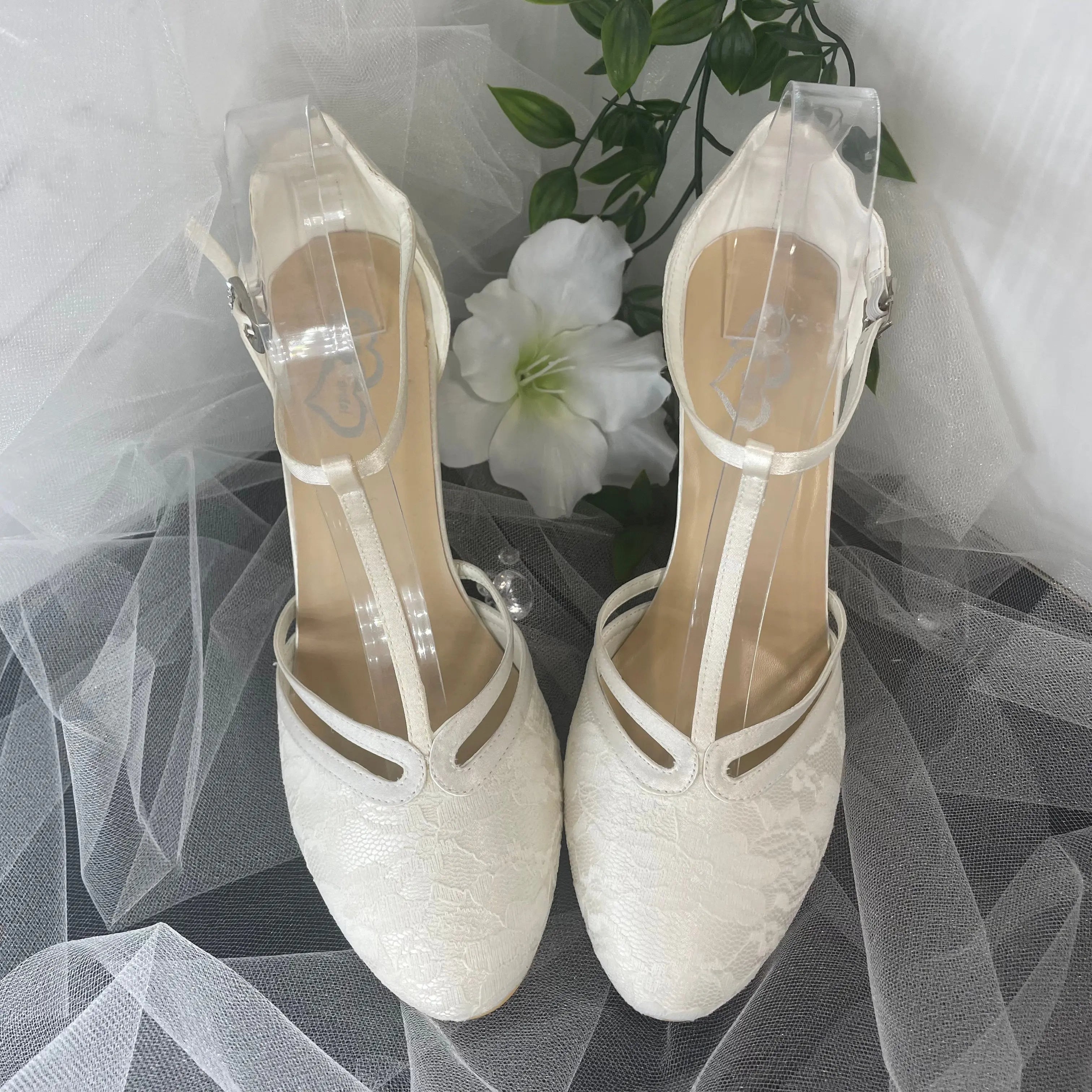 Misty Lace Closed Toe T-bar Ankle Strap Wedding Bridal Shoe Divinebridal