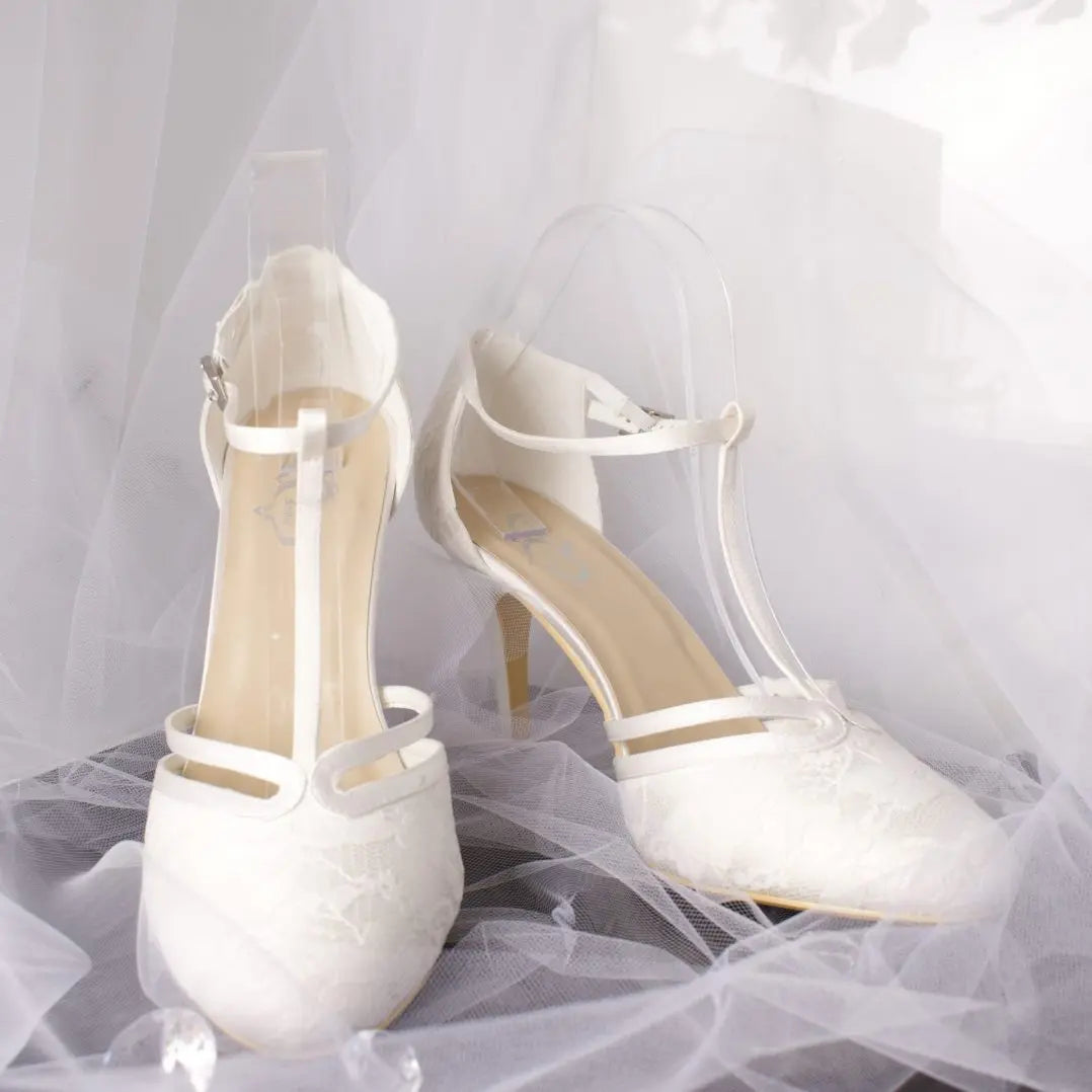 Misty Lace Closed Toe T-bar Ankle Strap Wedding Bridal Shoe Divinebridal