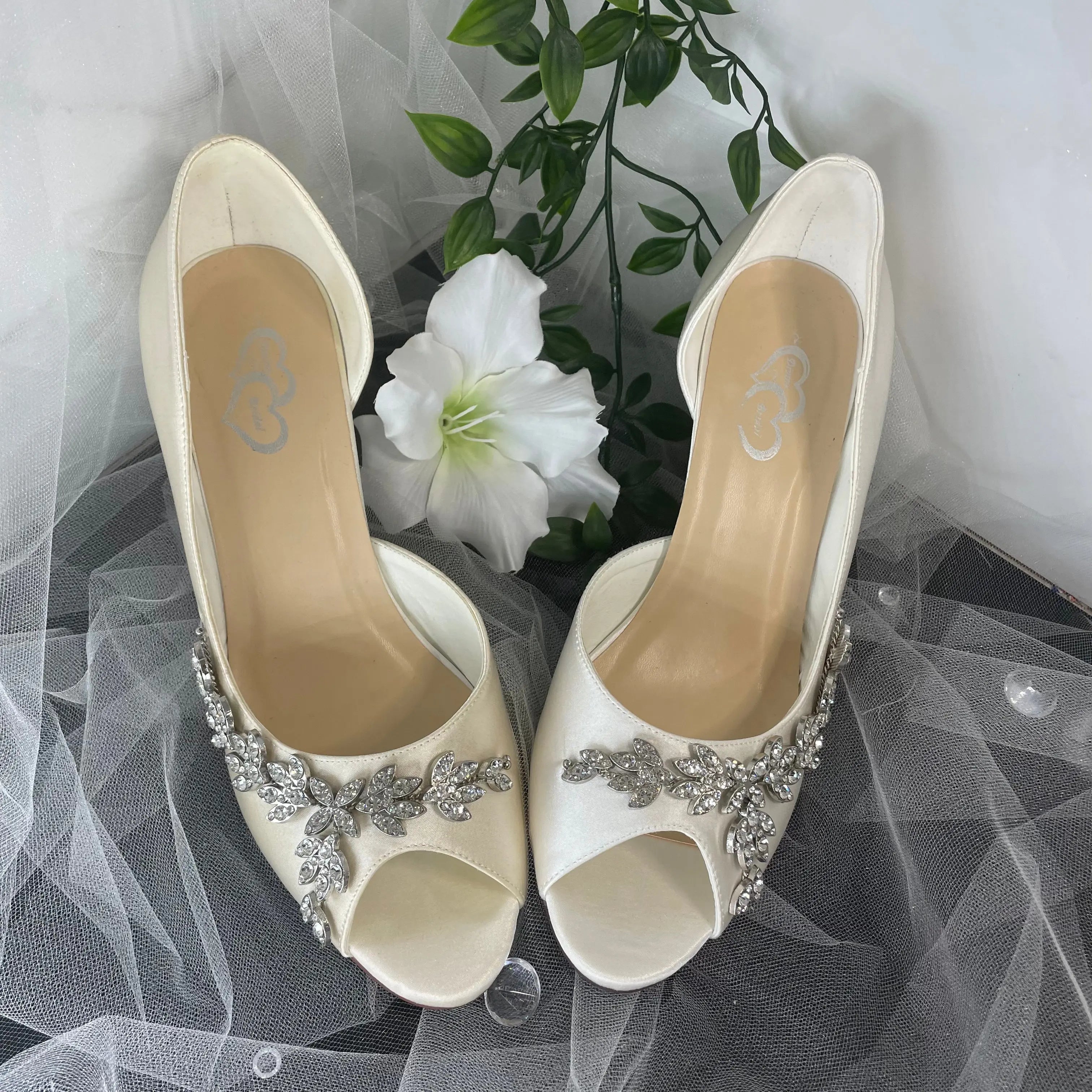 Nola Peep Toe Diamante Ankle Strap Wedding Bridal Shoe Divinebridal