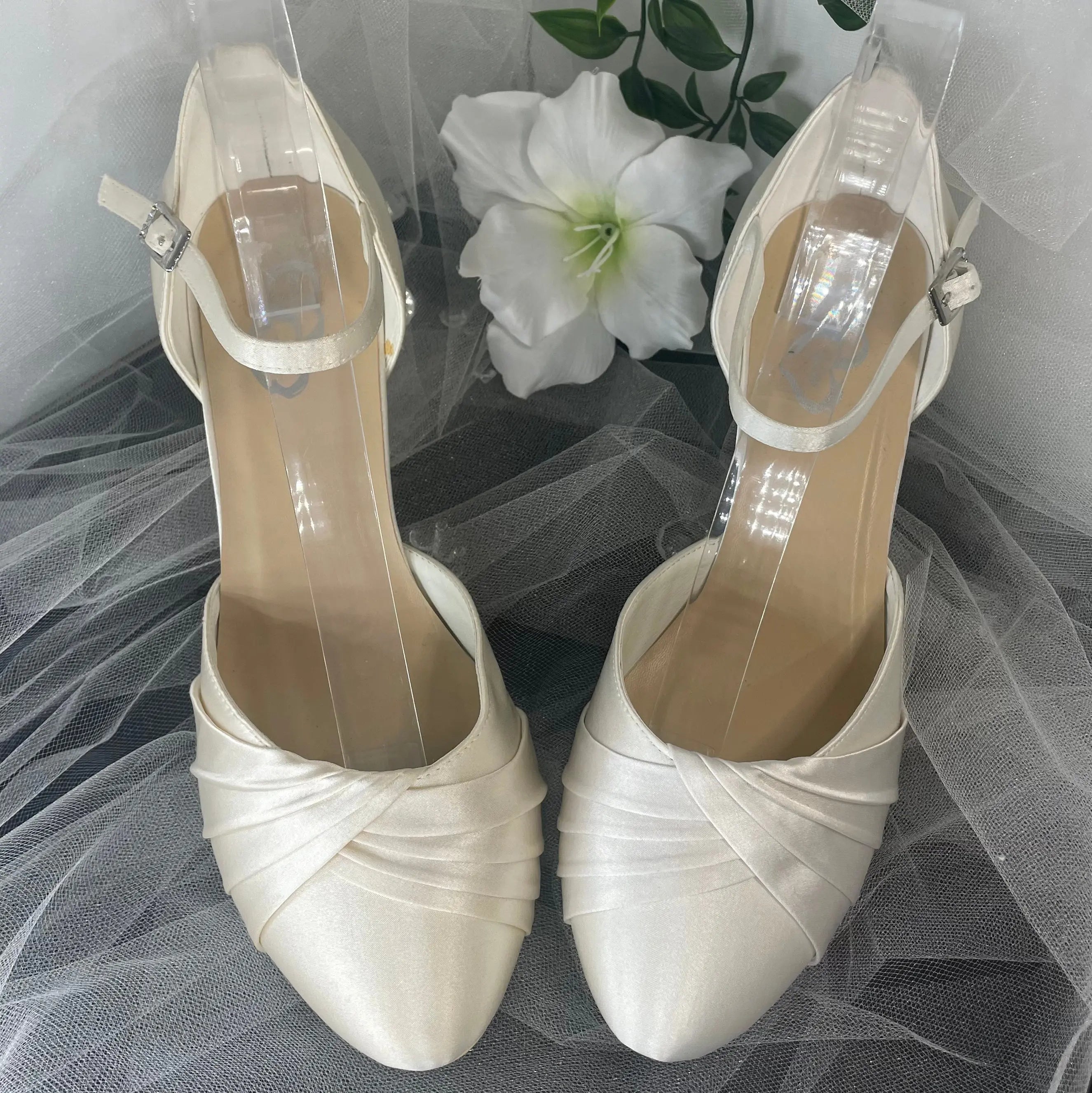 Elegant Nyla Bridal Shoe with Ankle Strap in Satin Finish