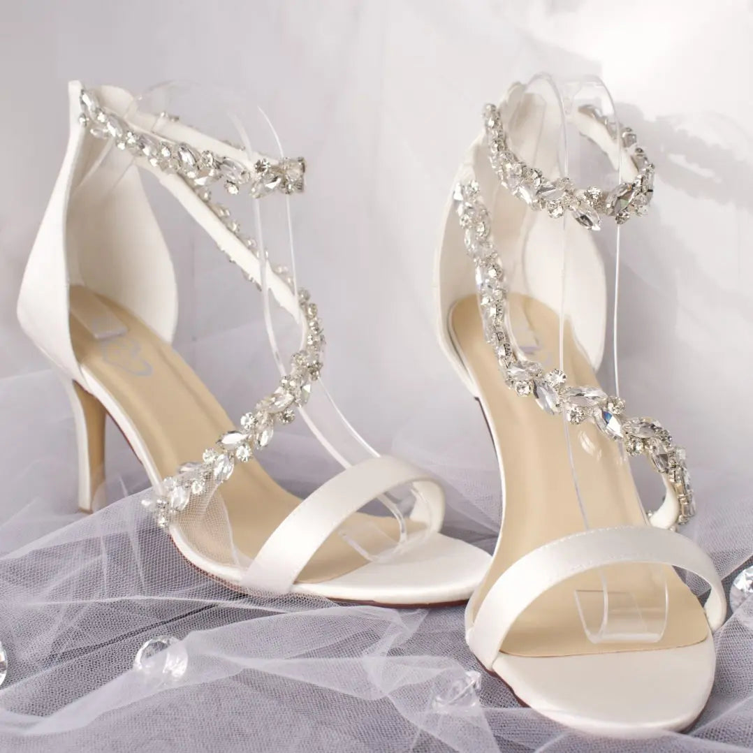 Oksana Open Toe Diamante Ankle Strap Wedding Bridal Shoe Divinebridal