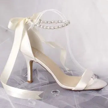 Olena Open Toe Pearl Ankle Strap Wedding Bridal Shoes Divinebridal