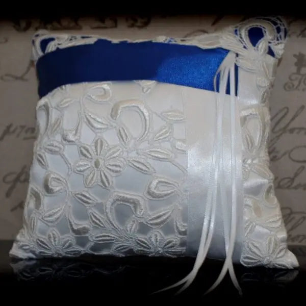 Royal Blue & Lace Ring Pillow Divinebridal