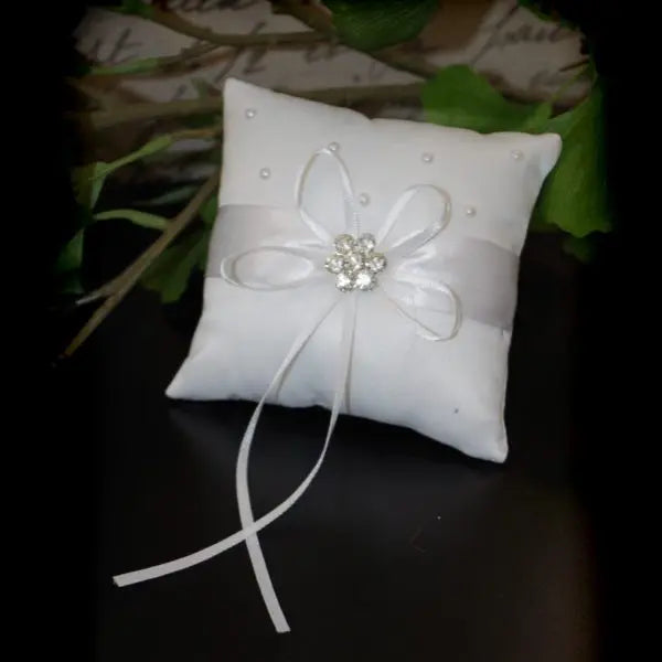 Sash & pearl diamante ring pillow Divinebridal