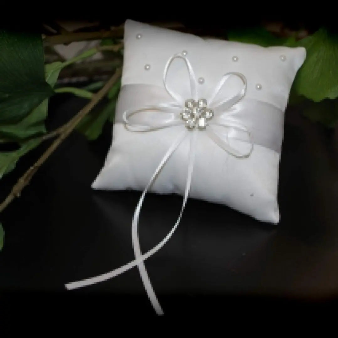 Sash & pearl diamante ring pillow Divinebridal