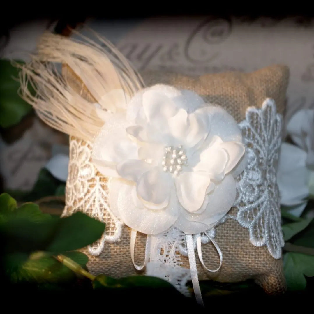 Tan Burlap Ring Pillow Divinebridal