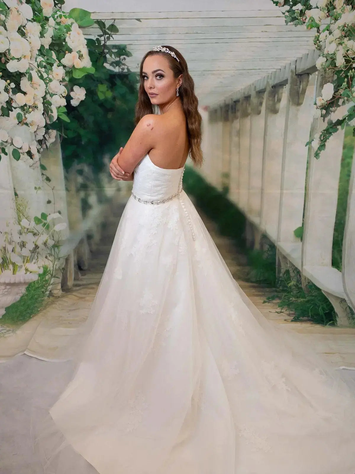 Adaline draped wedding dress with Tulle Lace Wedding Gown.