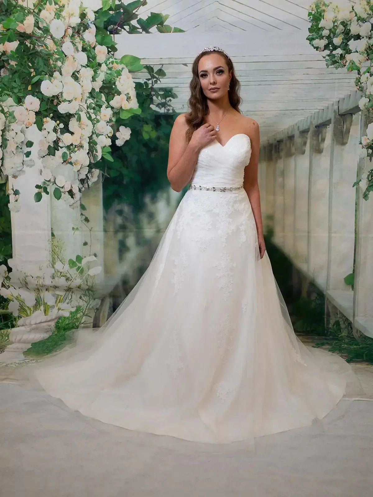 Adaline Draped Tulle Lace Wedding Gown - Divine Bridal