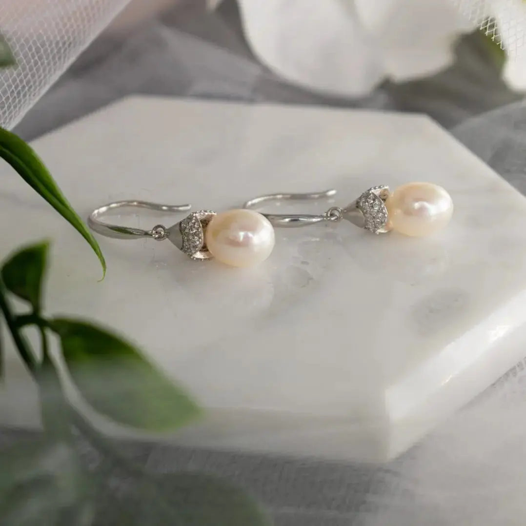 Adria Sterling Silver Pearl Earrings - Divine Bridal