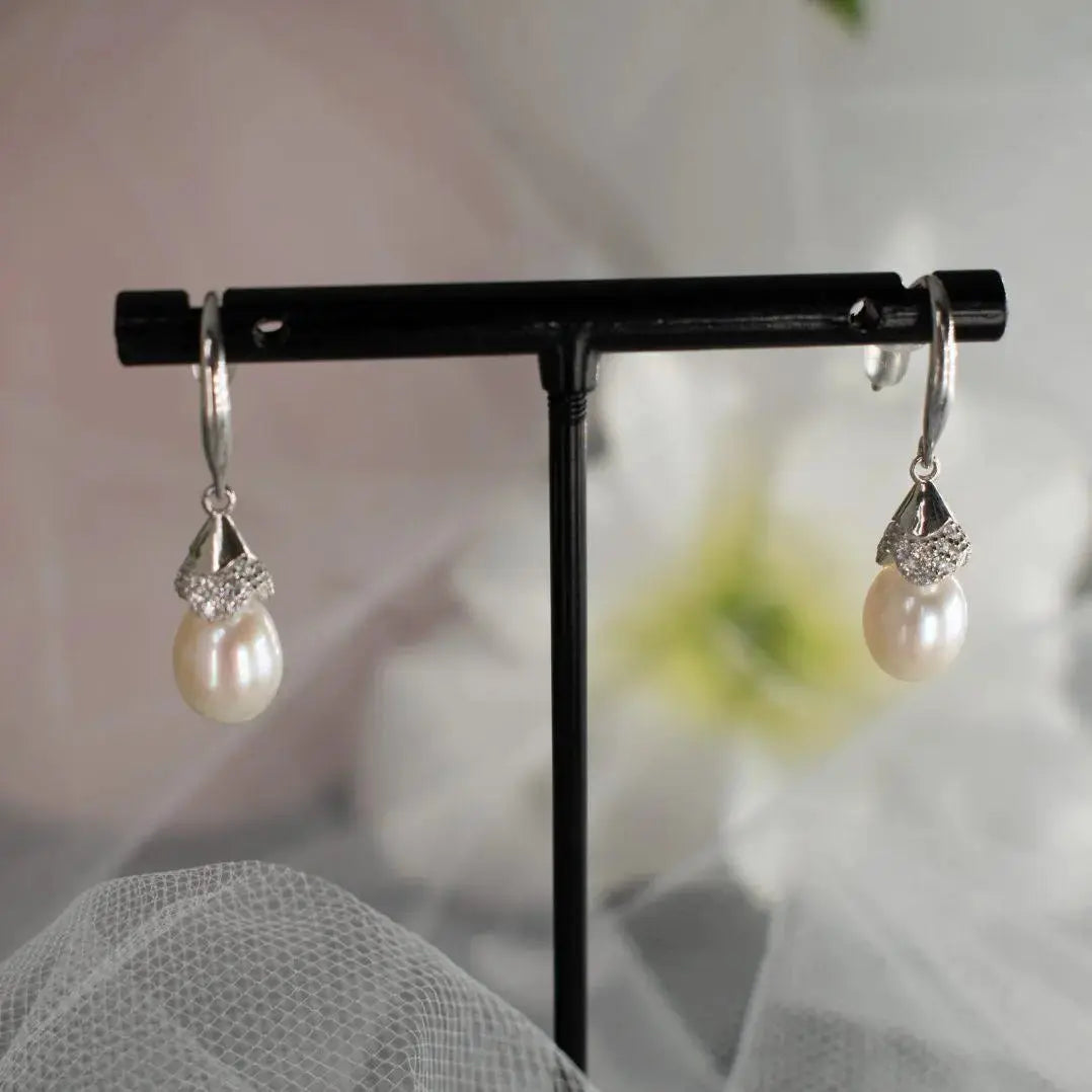 Adria Sterling Silver Pearl Earrings - Divine Bridal