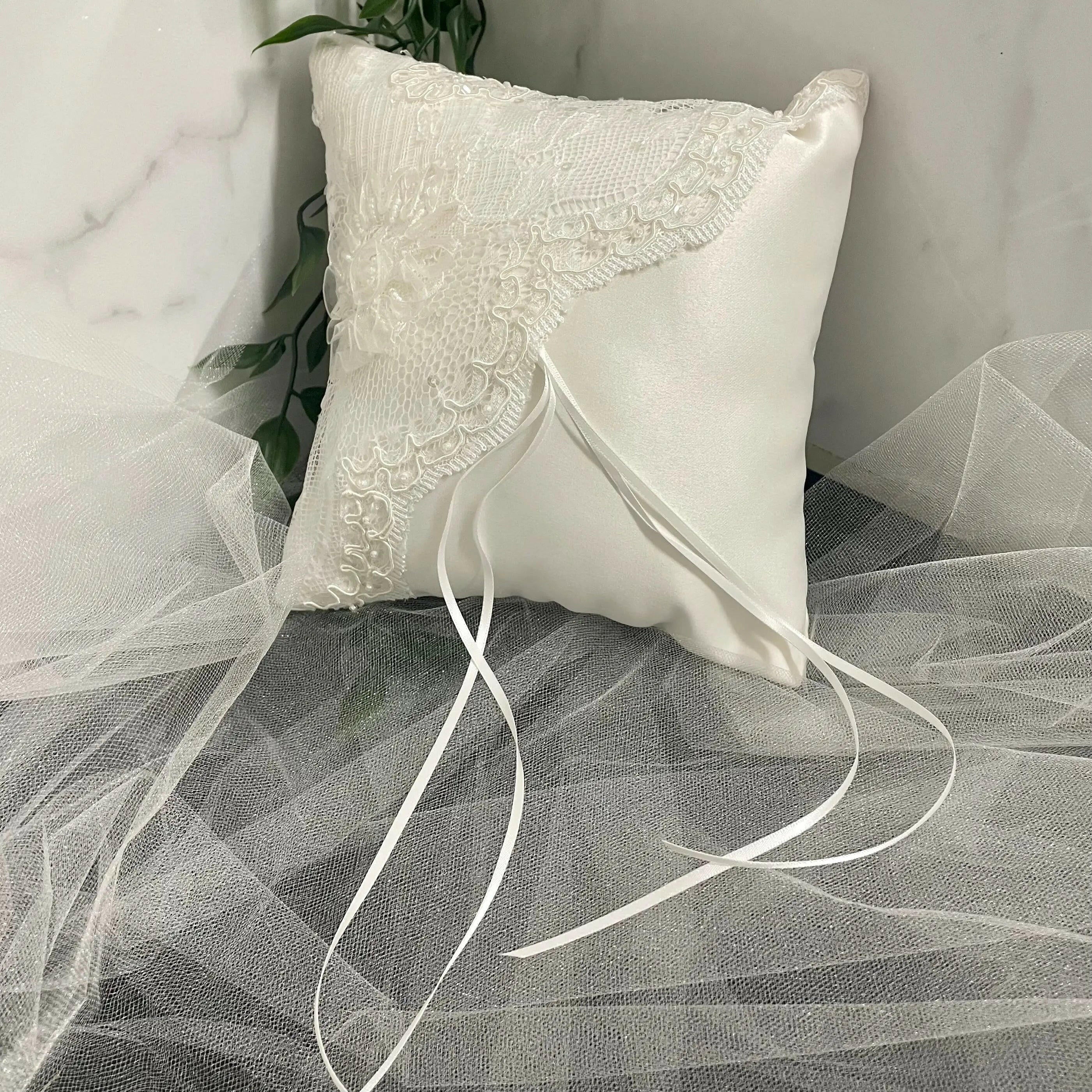 Beaded lace Personalised ring pillow - Divine Bridal