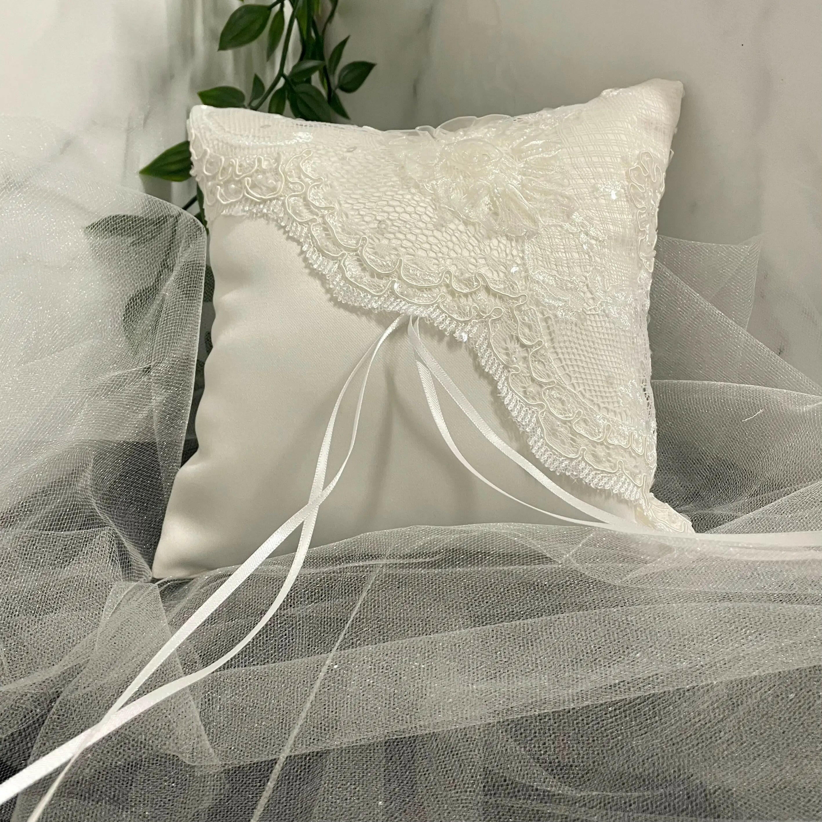 Beaded lace Personalised ring pillow.