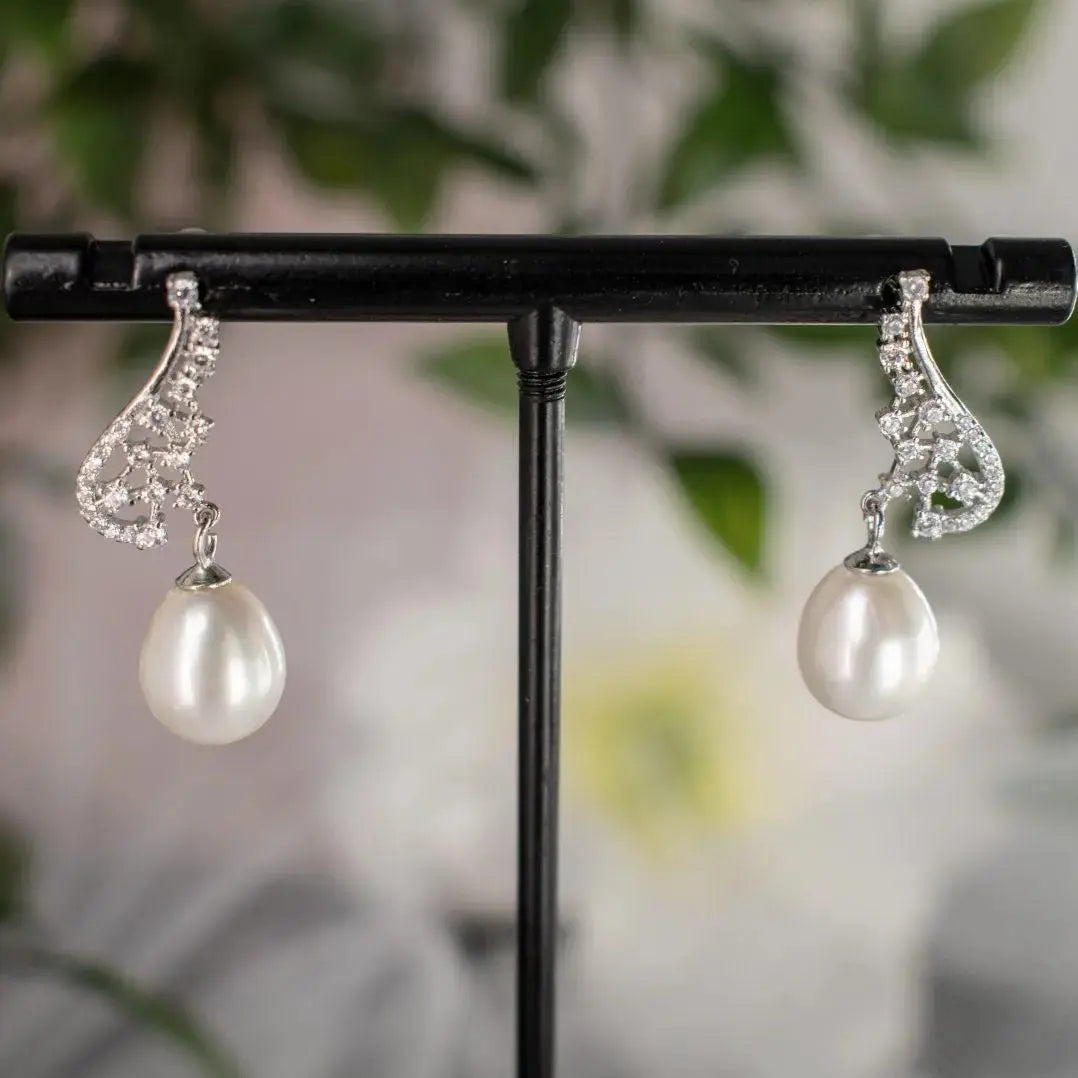 Bella Sterling Silver Pearl Drop Earrings | Divine Bridal.