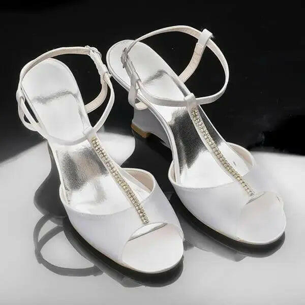 Celeste Wedge T - strap Rhinestone Wedding Bridal Shoe - Divine Bridal