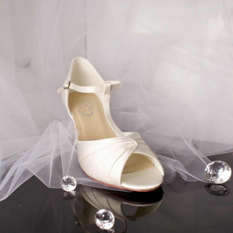 Darcy Wedge Wedding Bridal Shoe T - Bar Ankle Strap - Divine Bridal