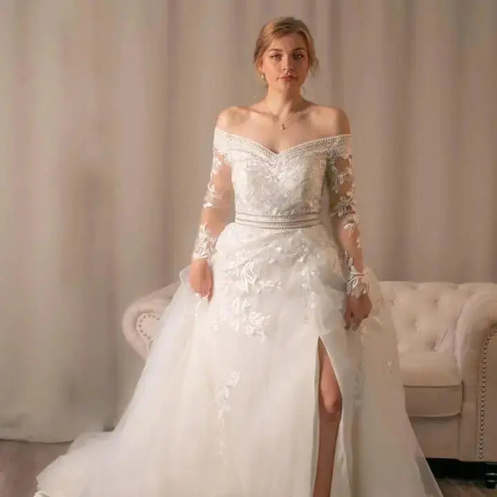 Diana: Off - Shoulder Lace Ballgown Elegance - Divine Bridal