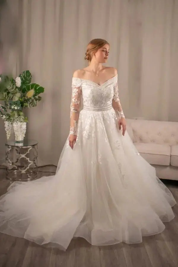 Diana: Off - Shoulder Lace Ballgown Elegance - Divine Bridal