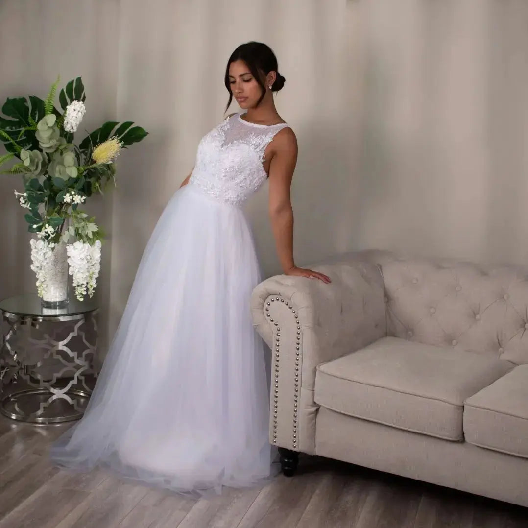 Elaine Debutante Ball Gown: Lace A - line dress - Divine Bridal