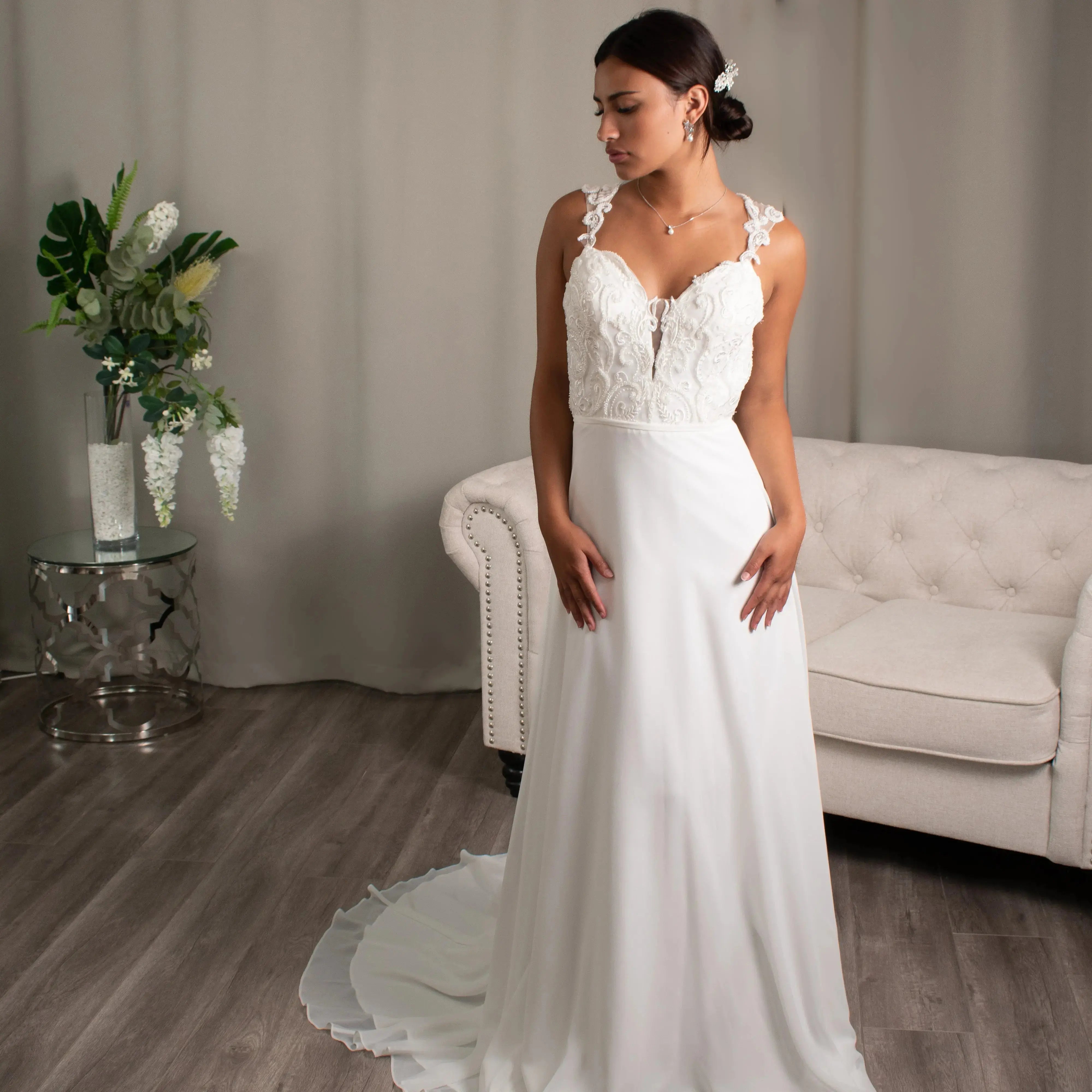 Evelyn: A-line Lace Bridal Bodice Wedding Gown.