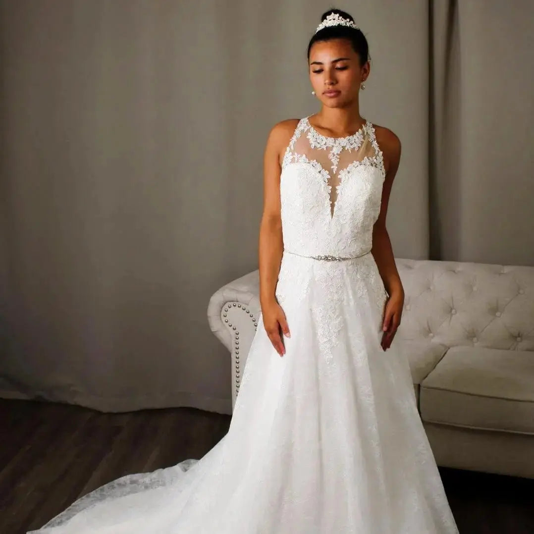 Fabiana A - line Lace Wedding Gown - Divine Bridal