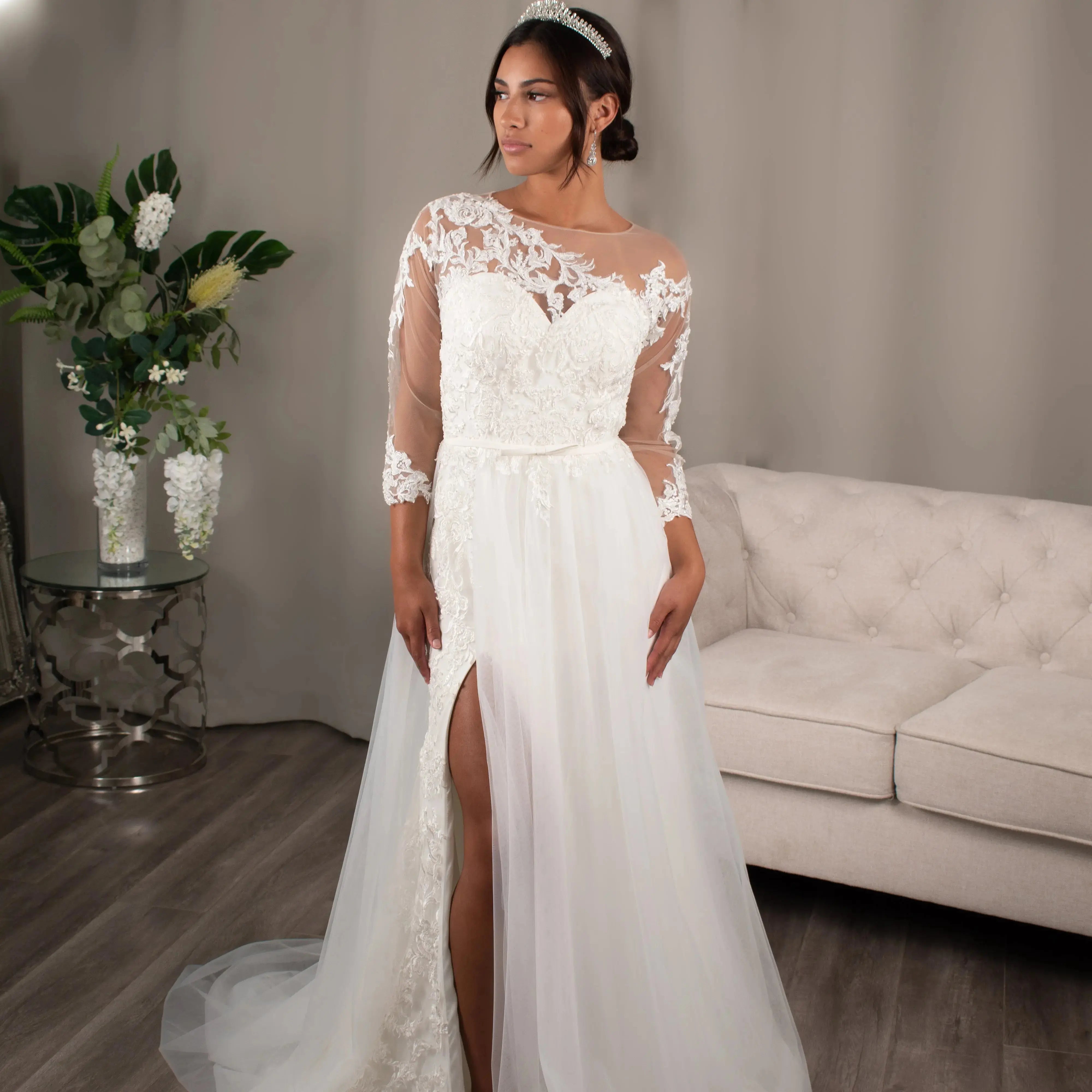 Faith: Lace A - line with Split Skirt - Divine Bridal