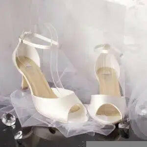 Faith Peep Toe Diamanté Ankle Strap Wedding Bridal Shoe - Divine Bridal