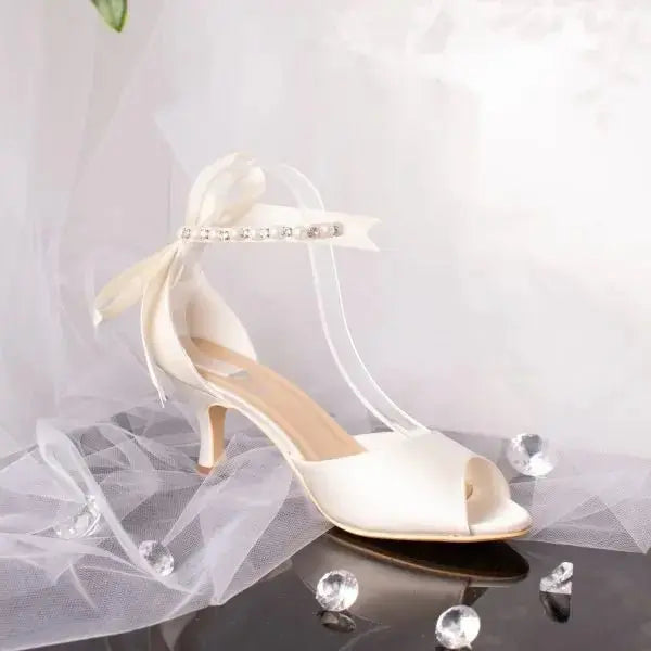 Kaia Open Toe Pearl Ankle Strap Wedding Bridal Shoe - Divine Bridal