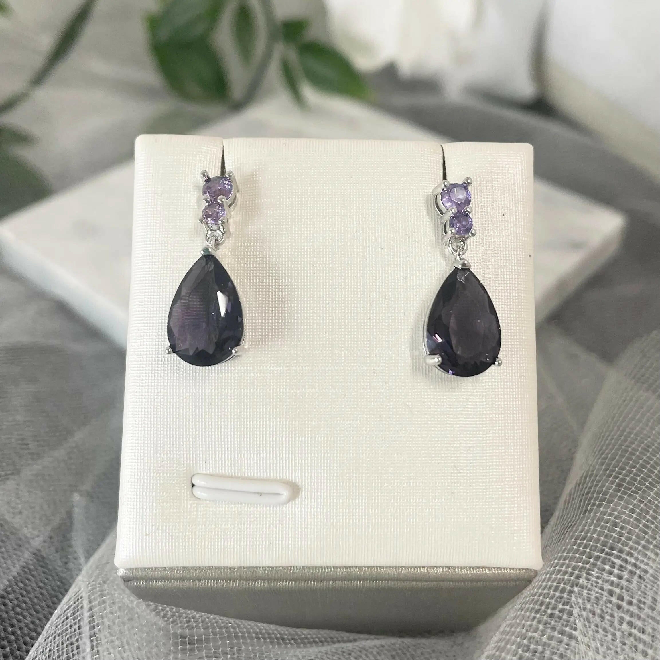 Lavender Twilight CZ Teardrop Earrings | Elegant Gemstone Drops.