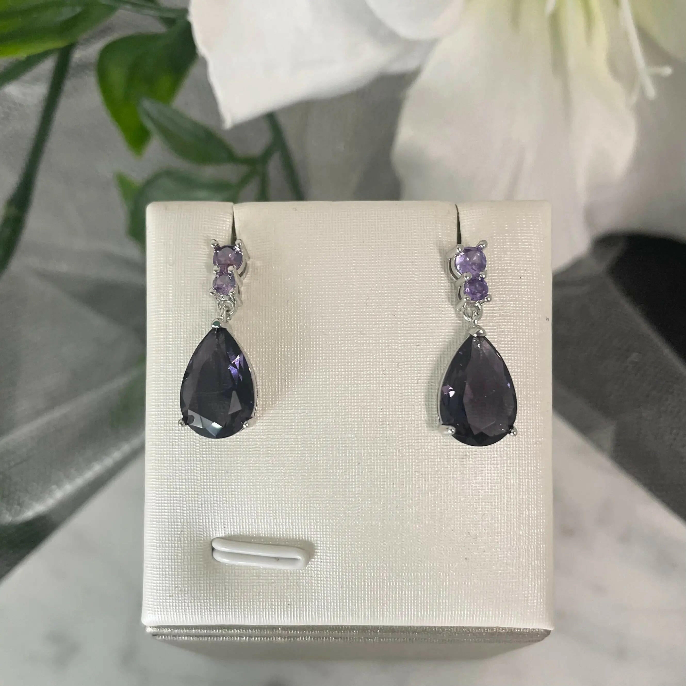 Lavender Twilight CZ Teardrop Earrings | Elegant Gemstone Drops.