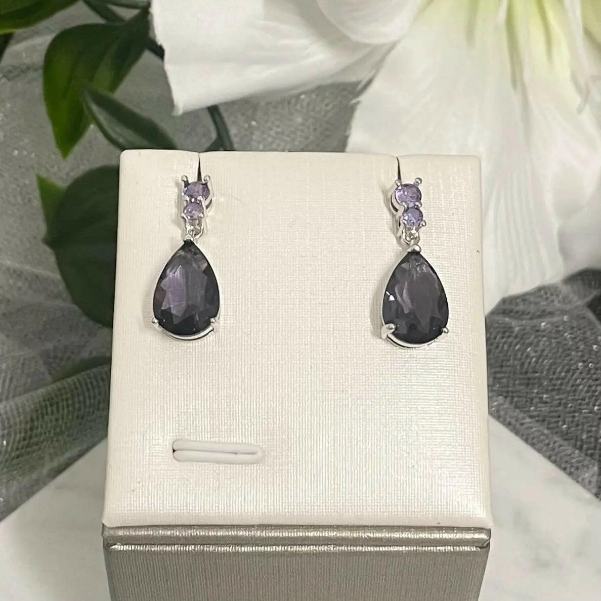 Lavender Twilight CZ Teardrop Earrings | Elegant Gemstone Drops.