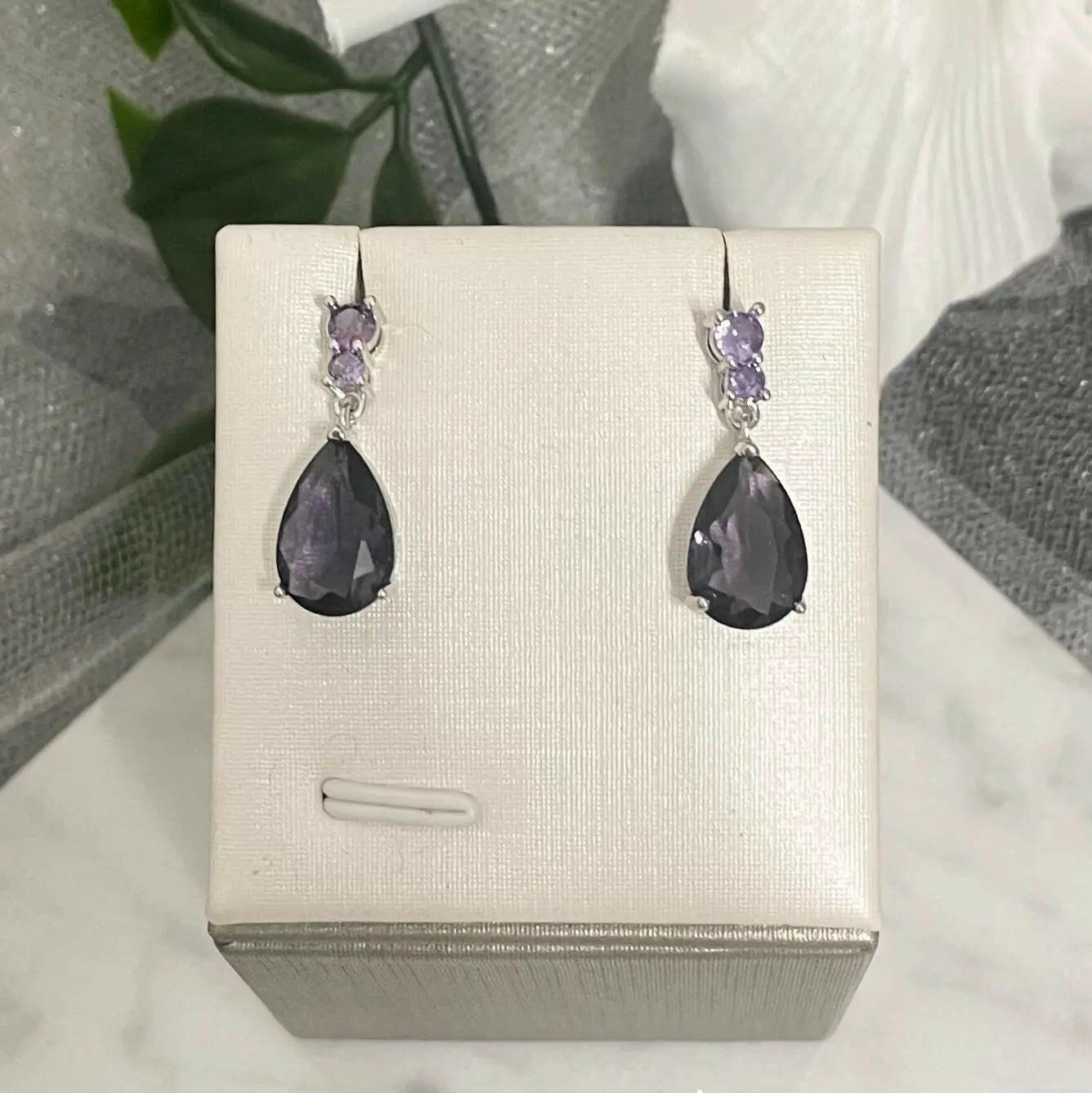 Lavender Twilight CZ Teardrop Earrings | Elegant Gemstone Drops.