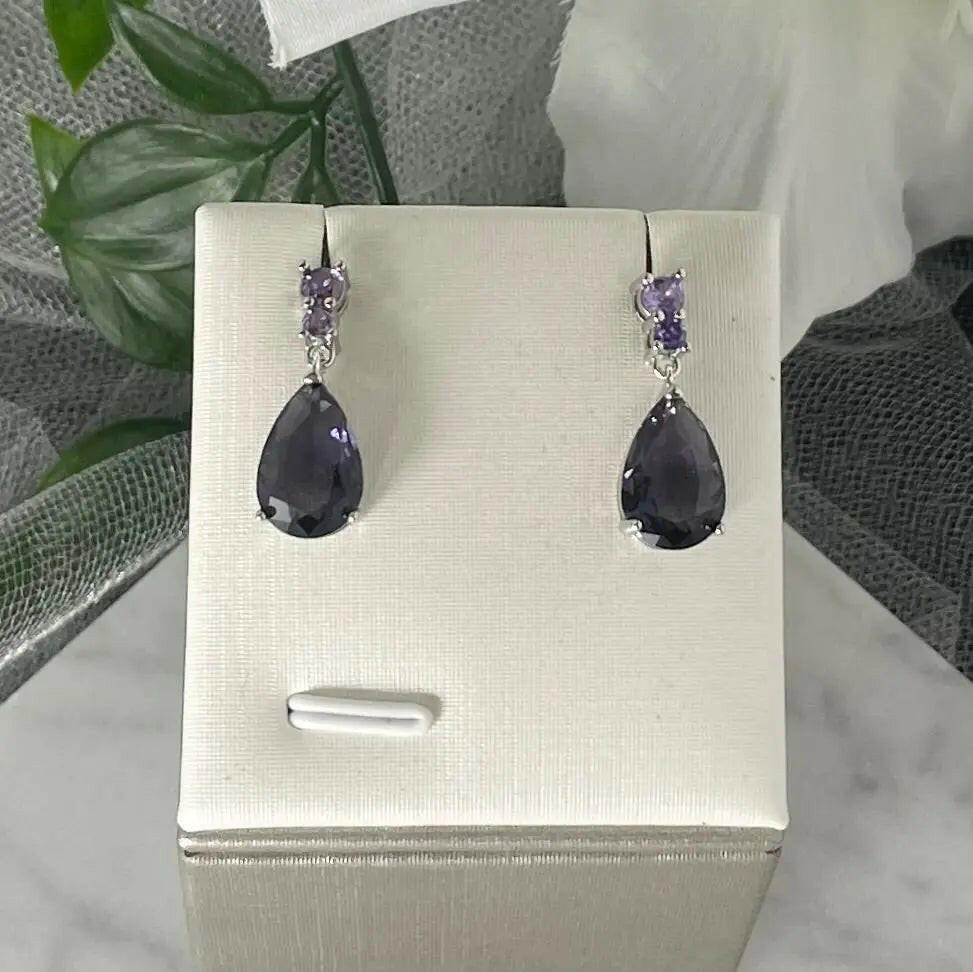 Lavender Twilight CZ Teardrop Earrings | Elegant Gemstone Drops.